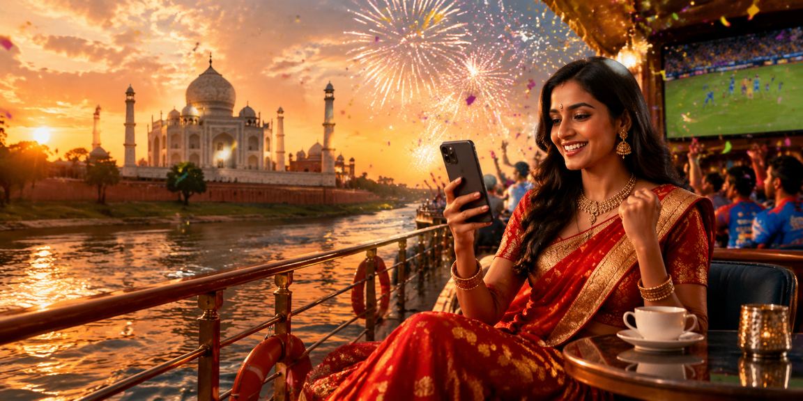Taj Mahal with cricket elements highlighting Indian betting culture