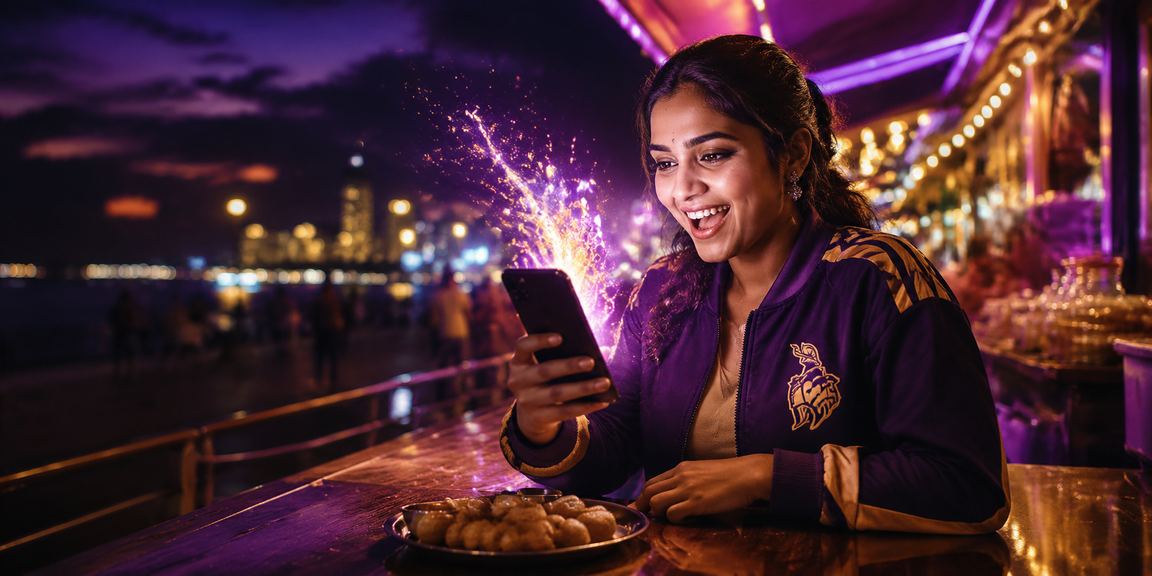 Mobile user placing a cricket bet at Marina Beach in Chennai during night